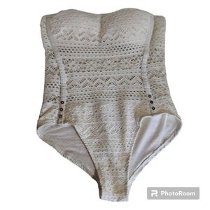 Lookbook Store White Crochet Fully Lined Strapless One Piece Swimsuit‎